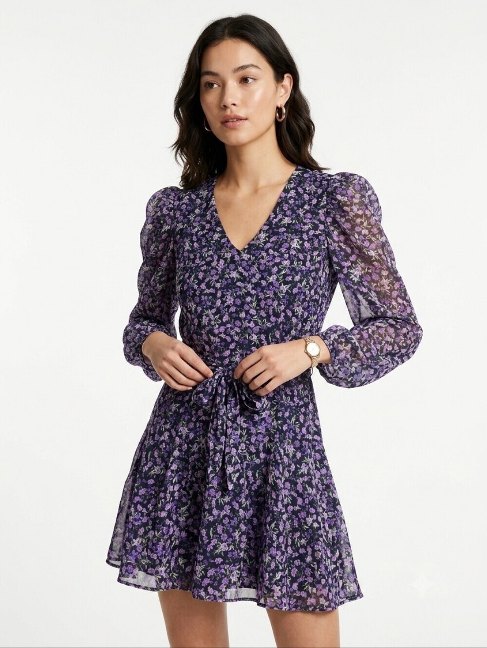 ASTR The Label Dress Floral Print Long Sleeve Mini Casual Feminine Size Small